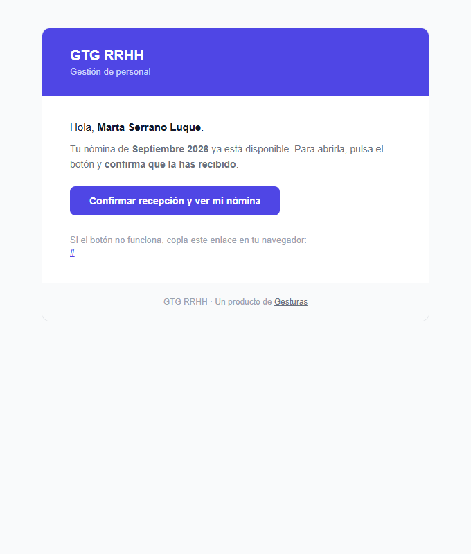 Correo que avisa de que hay una nómina nueva