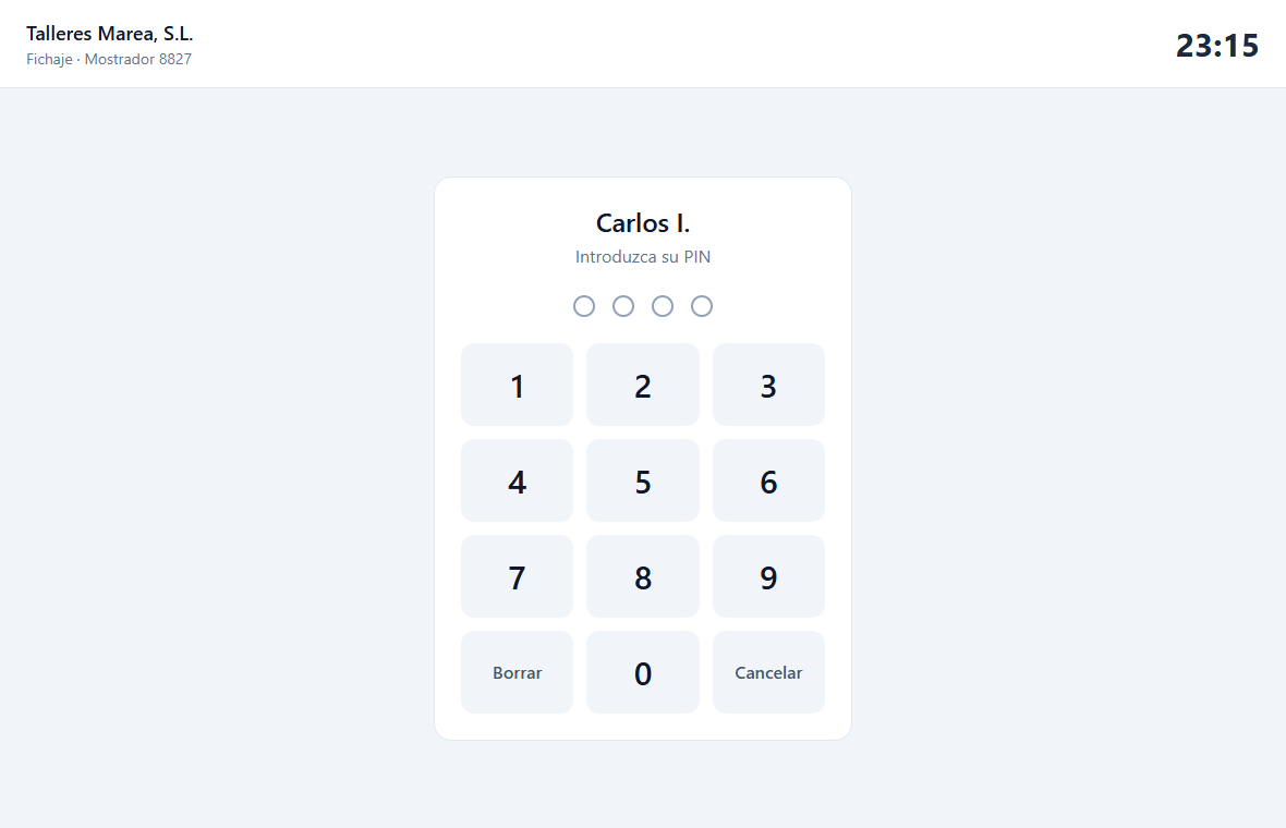 Teclado para marcar el PIN en el kiosko