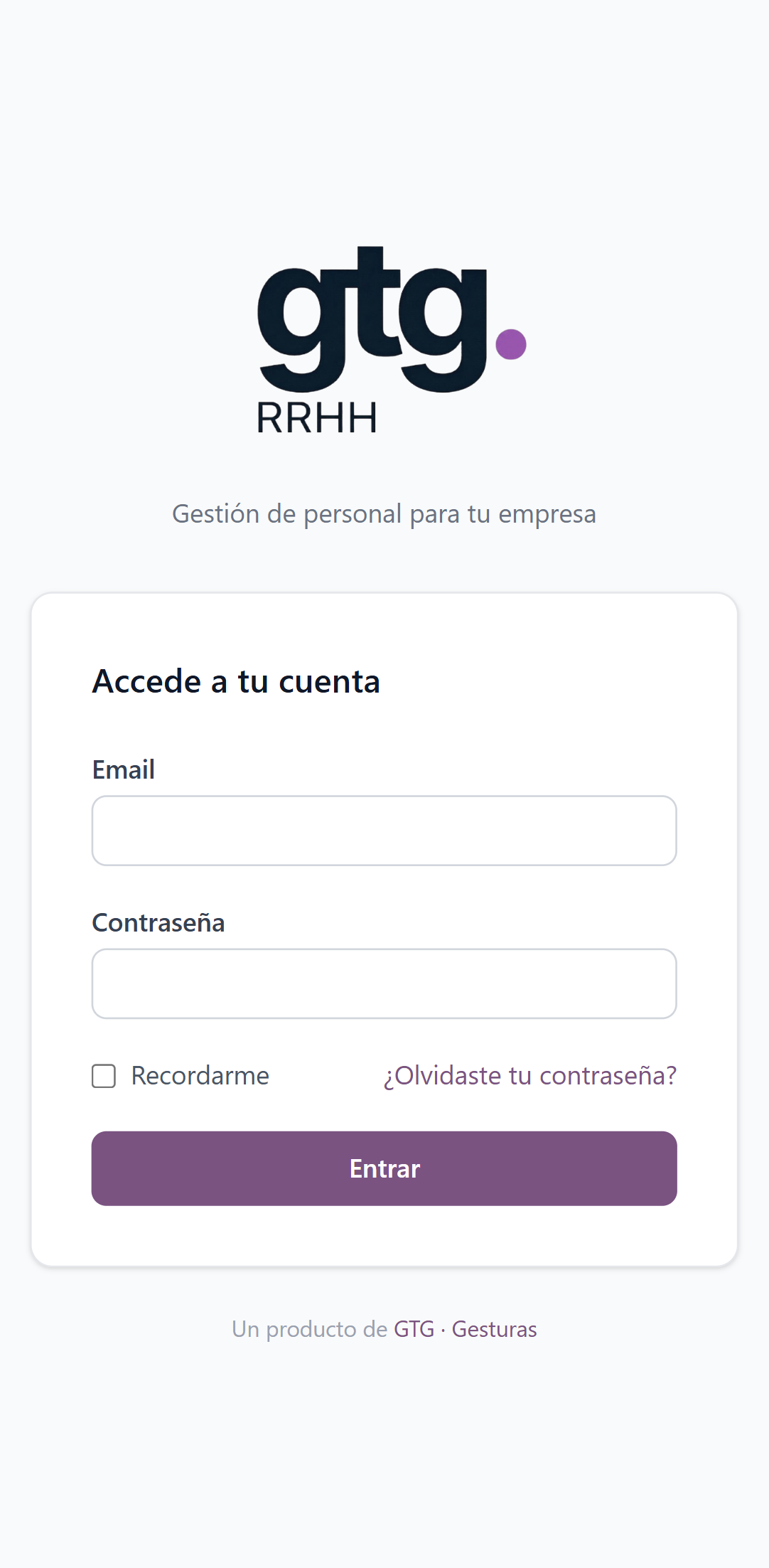 Pantalla de acceso a GTG RRHH