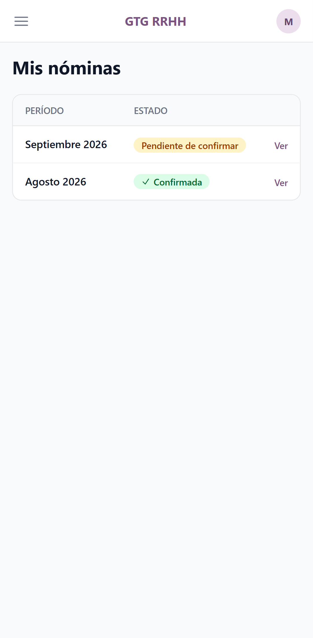 Pantalla Mis nóminas