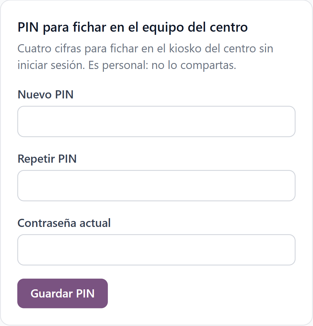 Recuadro del PIN del kiosko en Mi perfil